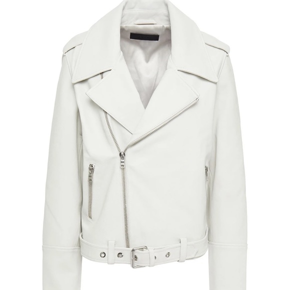 J BRAND Maysen leather biker jacket in cream - Picture 1 of 6